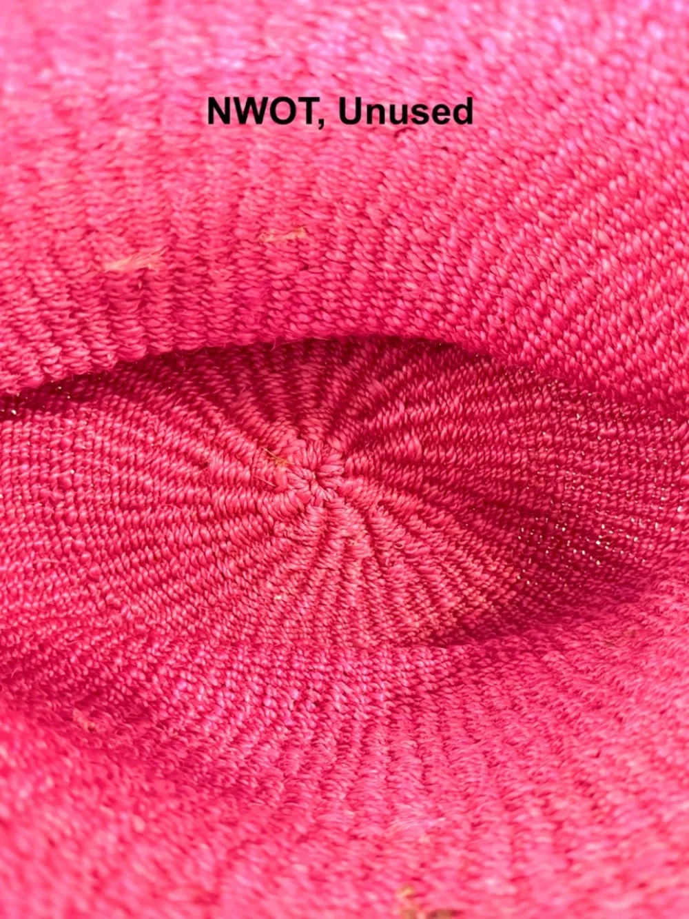 *NWOT Hot Pink Straw Hobo Bag, Tan Leather Straps Button Loop Closure, Unbranded